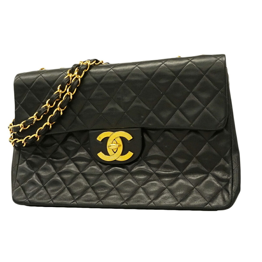 Chanel Shoulder Bag, Large Matelassé, Double Chain, Lambskin, Black, Women's